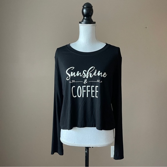 She + Sky Tops - SHE & SKY | Sunshine & Coffee Black Cropped Tee Sz L